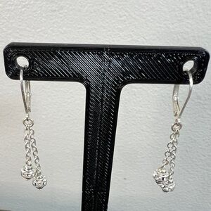 Sterling Silver Chain Drop Earrings with Clustered Beads - Silver